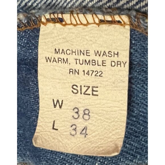 Vintage Denim Jeans High Waisted Mens Sz 38/34 Solid Bold Blue Denim - Picture 3 of 4